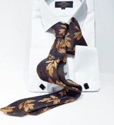 Bruine stropdas met bladprint - Pomandi.com